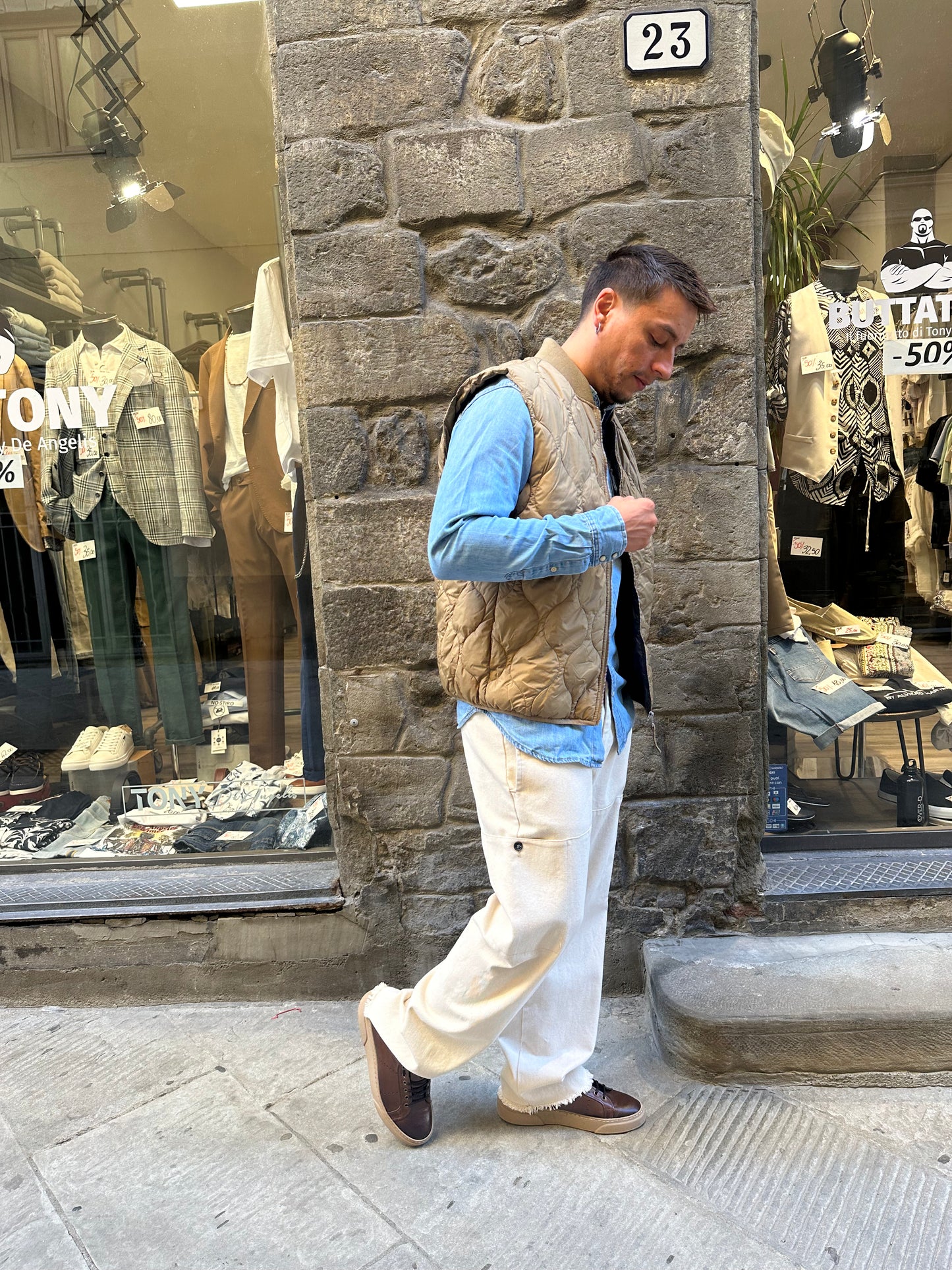 Gilet trapuntato con collo in maglia