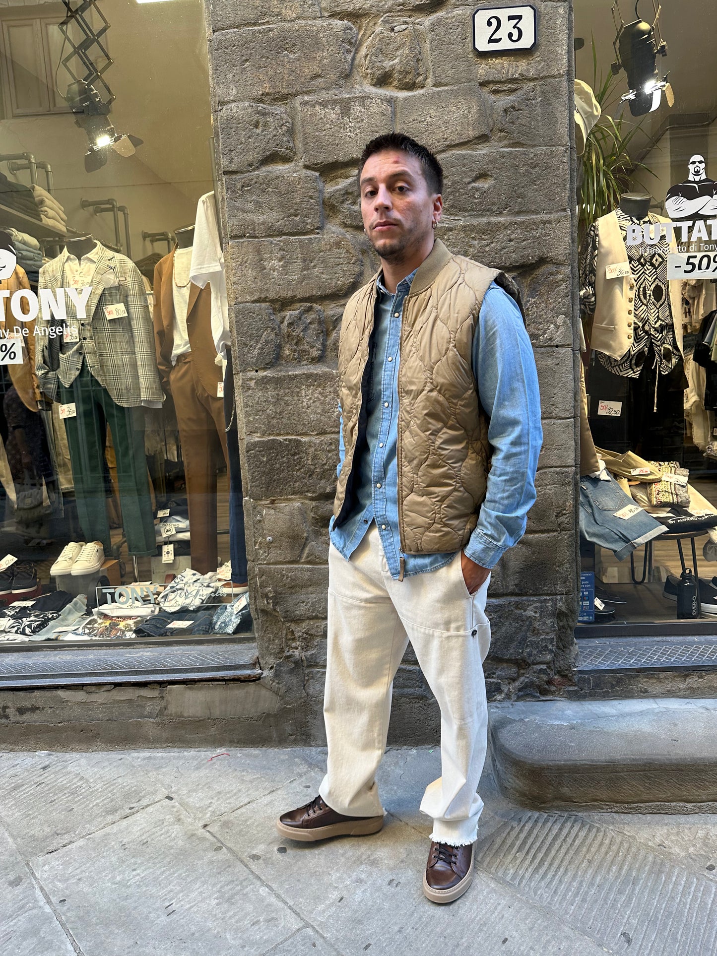 Gilet trapuntato con collo in maglia