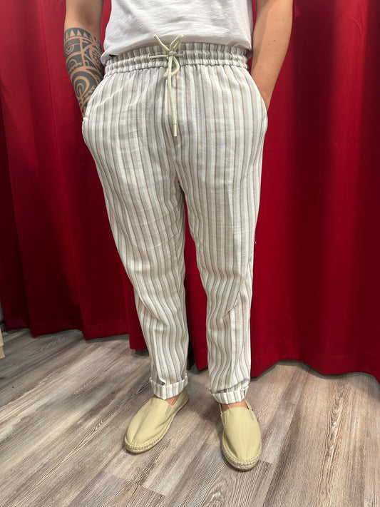 Pantalone Righe Misto Lino