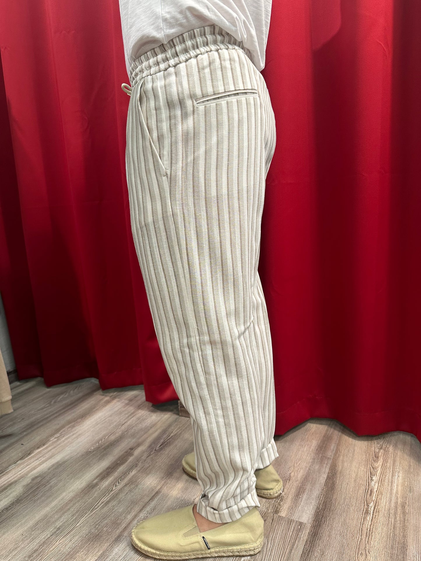 Pantalone Righe Misto Lino