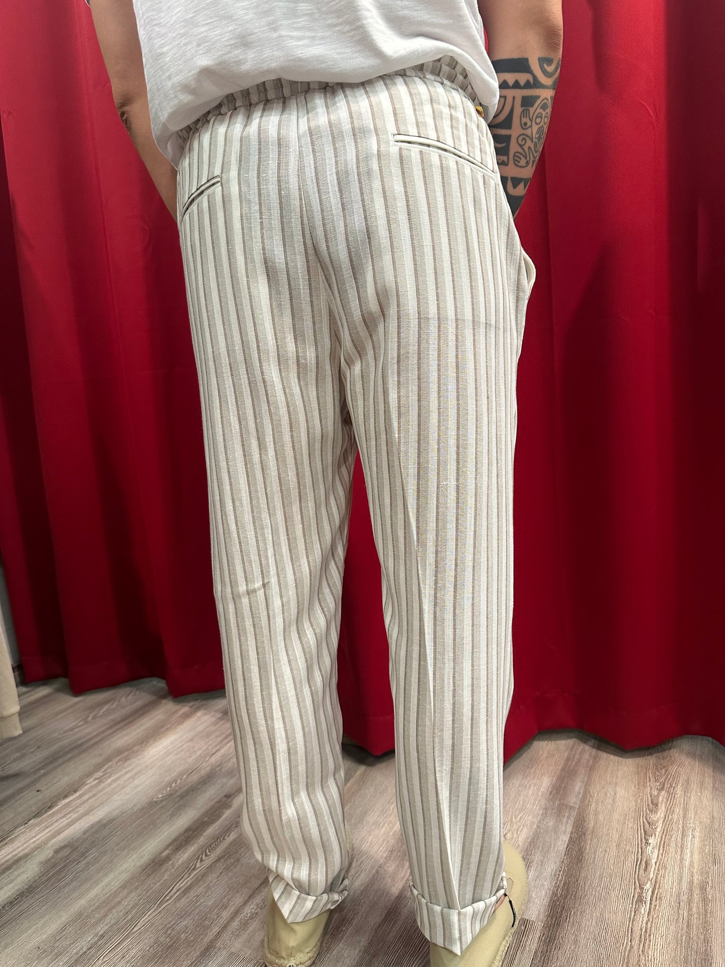 Pantalone Righe Misto Lino