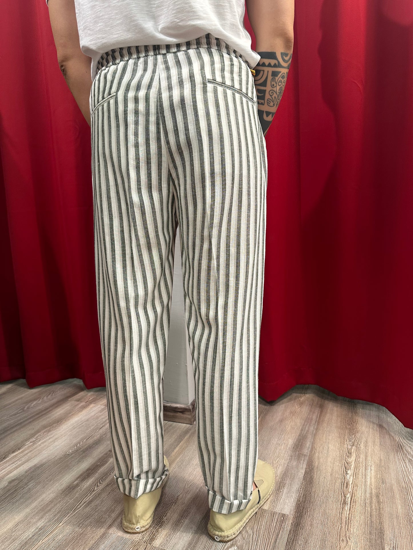 Pantalone Righe Misto Lino