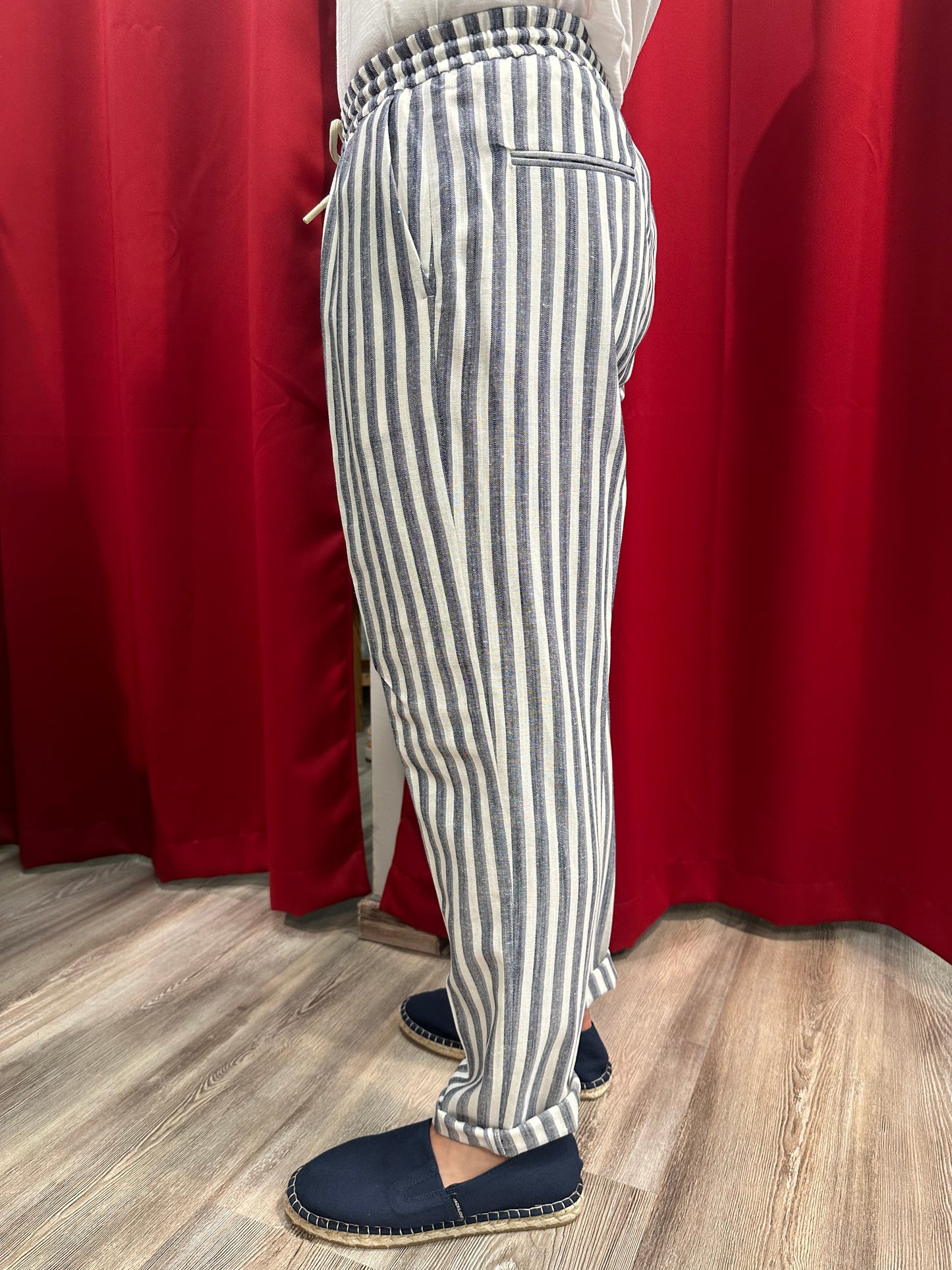 Pantalone Righe Misto Lino