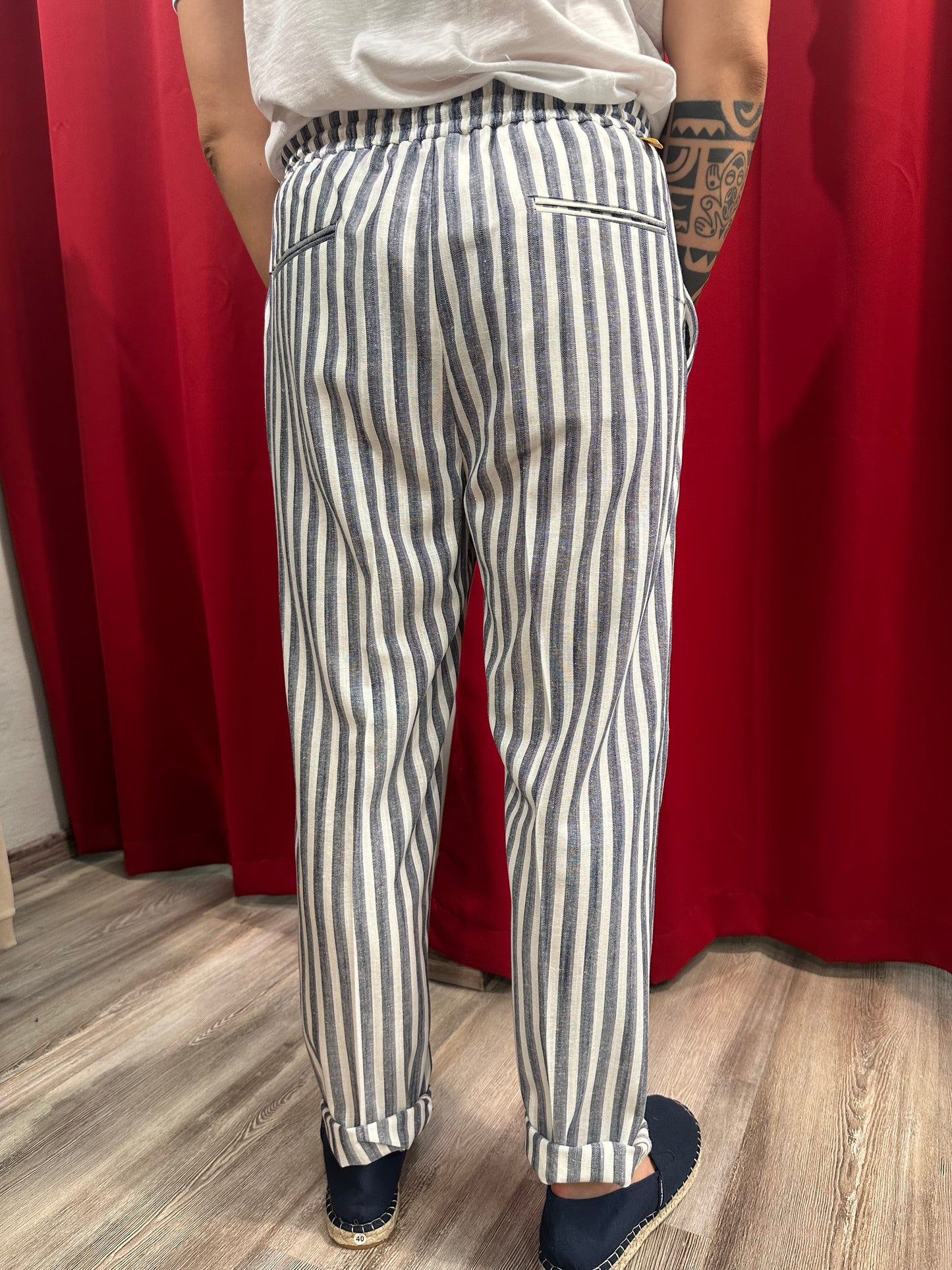 Pantalone Righe Misto Lino